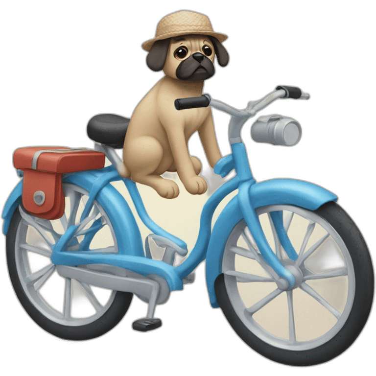 Mops with hat on a bike emoji