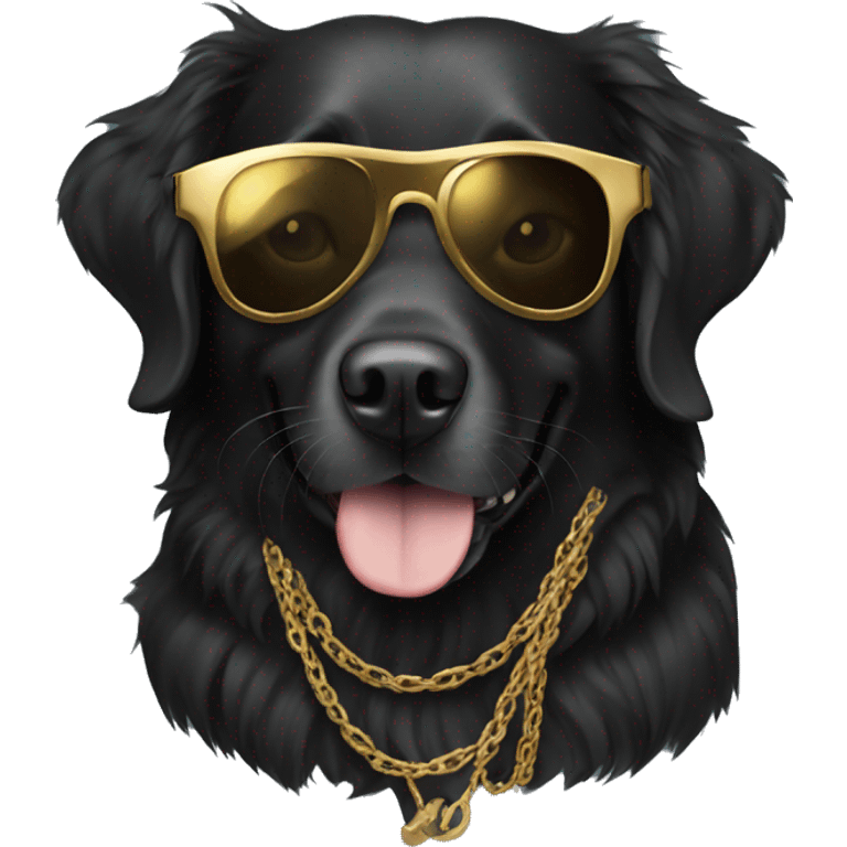 black australian retriever with gold chain and sunglasses  emoji