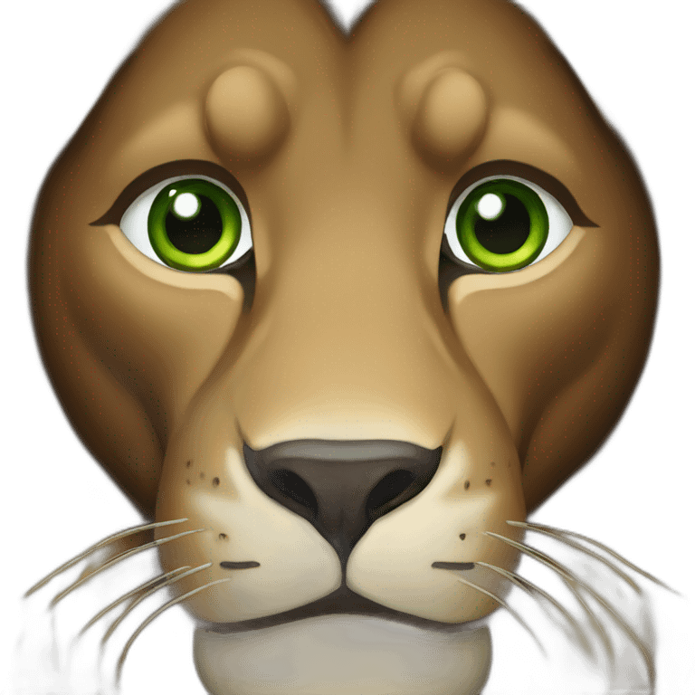 brown lion with a dark brown mane and green eyes emoji