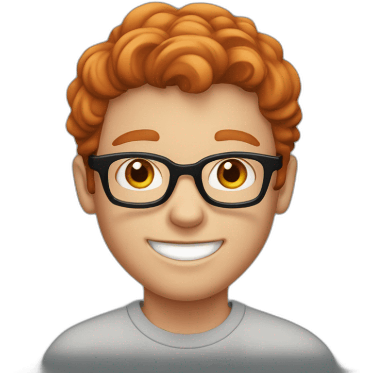 A redheaded boy with freckles smiling. He's wearing a black sweatshirt and Y2K glasses. emoji