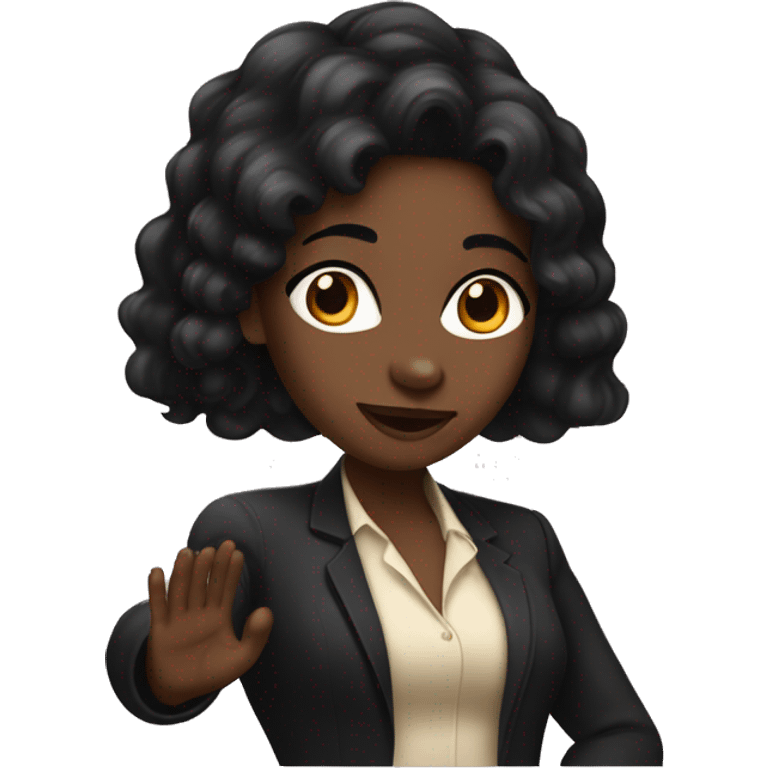 Rich black girl with long black hair signaling stop with her hand emoji