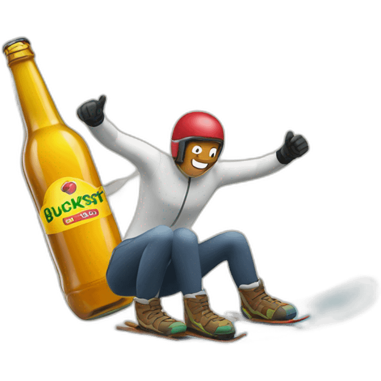 Man skiing over a giant bottle of buckfast tonic wine emoji