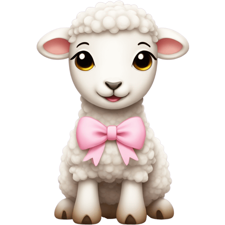 Cute lamb with light pink bow around neck emoji