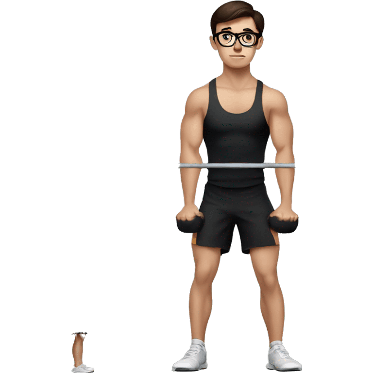 brunette boy with glasses practicing deadlift  emoji