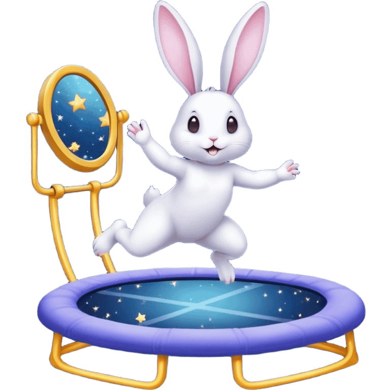 rabbit jumping on trampoline with faeries and starry sky and mirror emoji