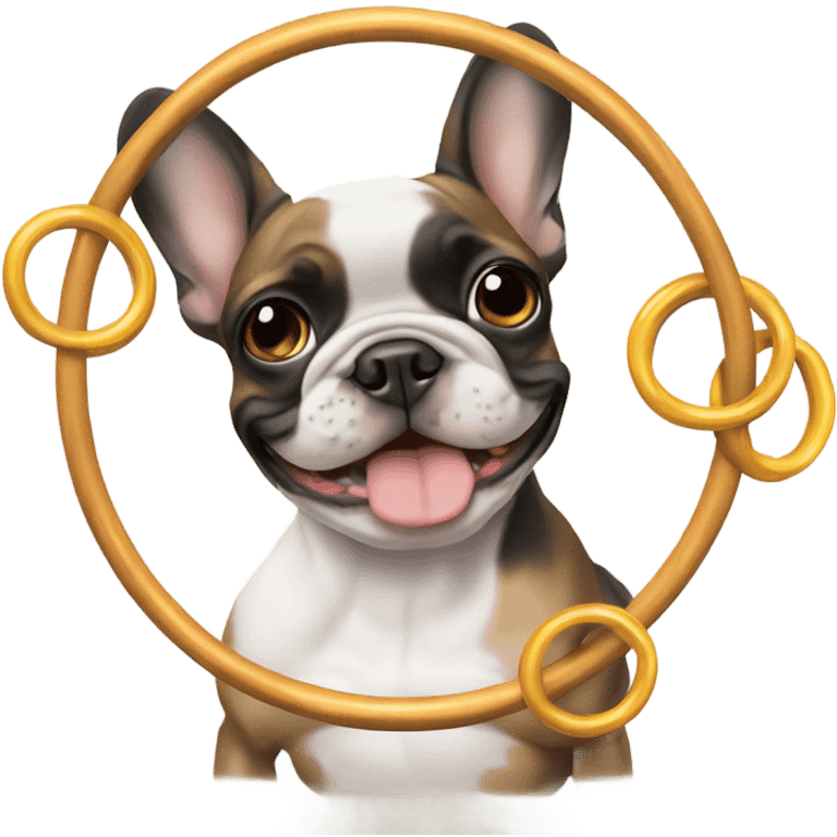 Frenchie playing with rings emoji