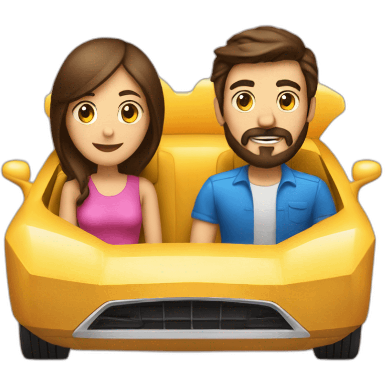 Brunette-bearded man-and-brunette-girl-roadster-car made of food -driving emoji