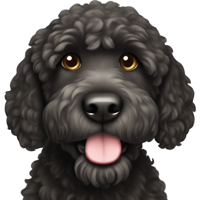 Black labradoodle with a white chin emoji