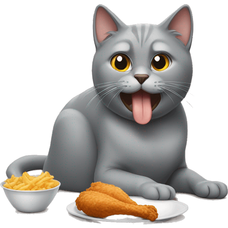 Gray cat eating fried chicken emoji