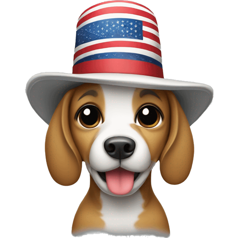 Dog wearing a hat and holding an American flag emoji