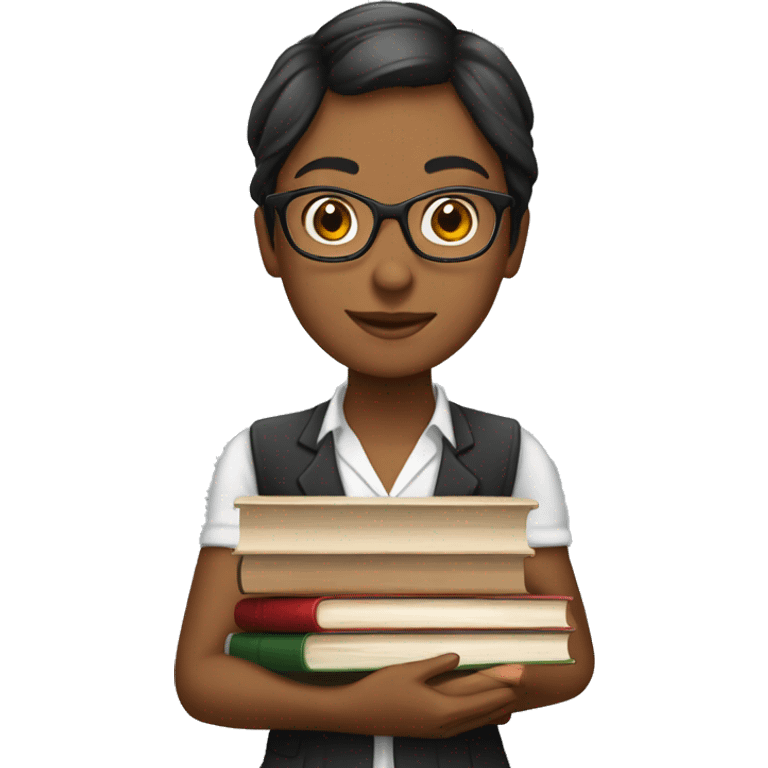 profesora joven con libros emoji