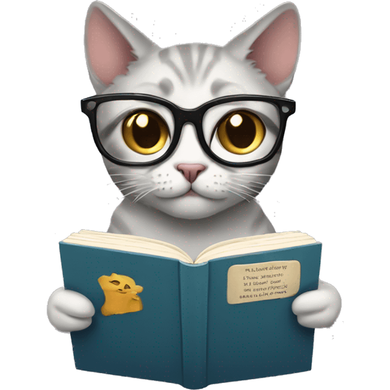 Cat with glasses reading a book  emoji