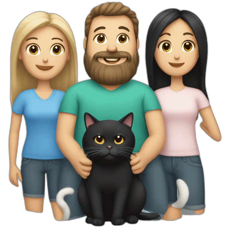 Family photo a fat husband with a beard is holding a white cat and wife with straight hair is holding another black cat emoji