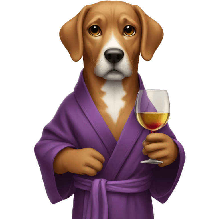 Dog with a glass of wine and a robe on  emoji