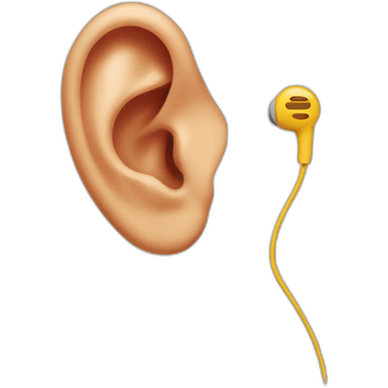 Close up of an ear wearing an earbud emoji