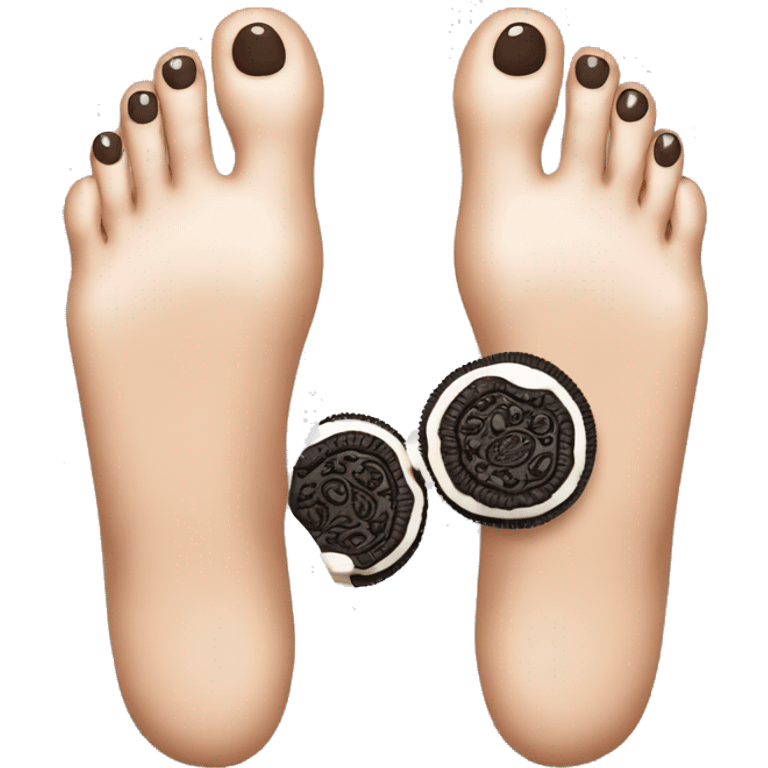 A bare foot with toes with an oreo cookie between the big toe emoji