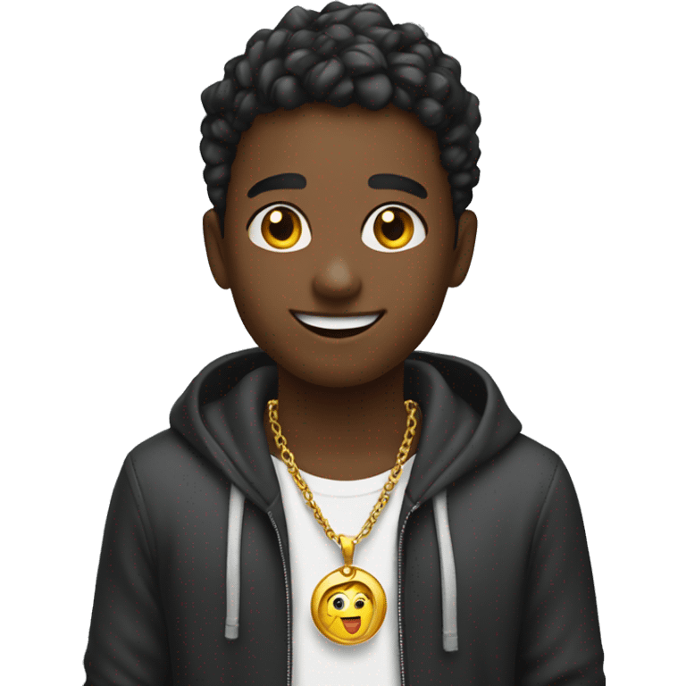 smiling viewer with jewelry left is a boy with a hoodie emoji