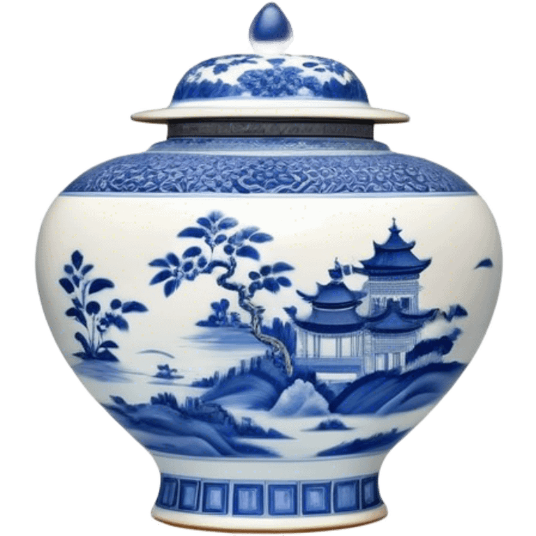 Cinematic Realistic image of exquisite blue and white porcelain, rendered with delicate, intricate patterns and fine textures, showcased against a classic Chinese backdrop with soft, refined lighting emoji