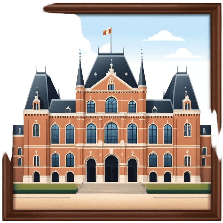 Cinematic Realistic Rijksmuseum Landmark Emoji, depicted with the grand facade of the museum rendered in intricate detail and soft, historical lighting. emoji