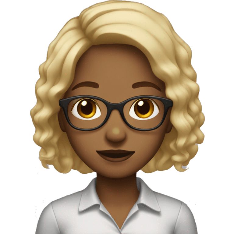 Girl with glasses and hair brown dark with lights blonde emoji