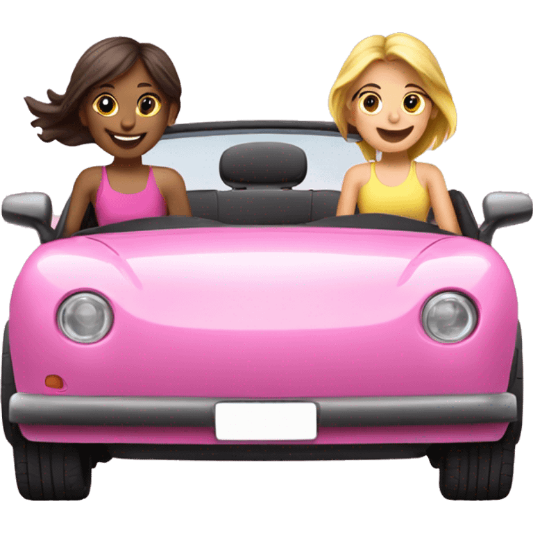 Pink cabrio car with two happy girls  emoji