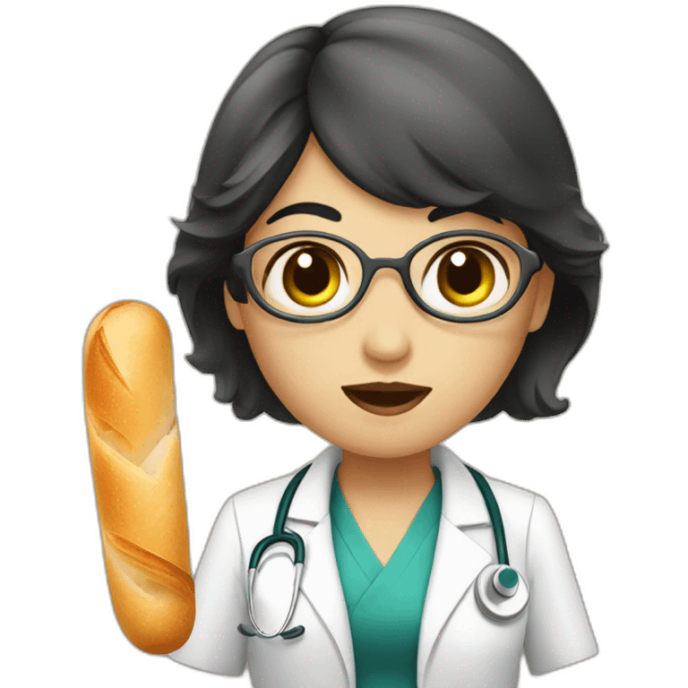 dark hair doctor girl eating french baguette emoji