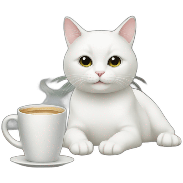 white cat holding coffee emoji