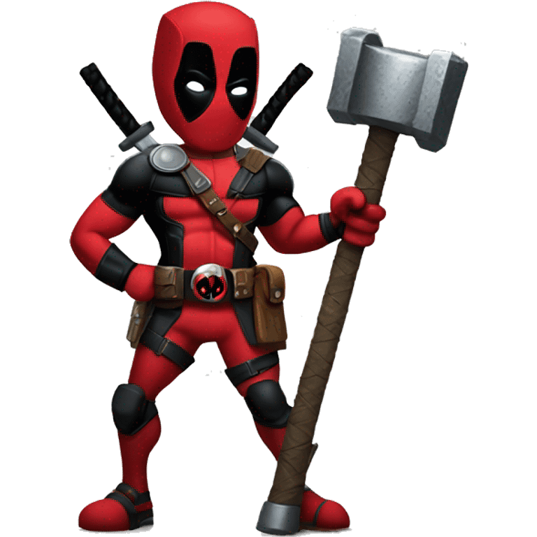 Deadpool holding thors hammer emoji