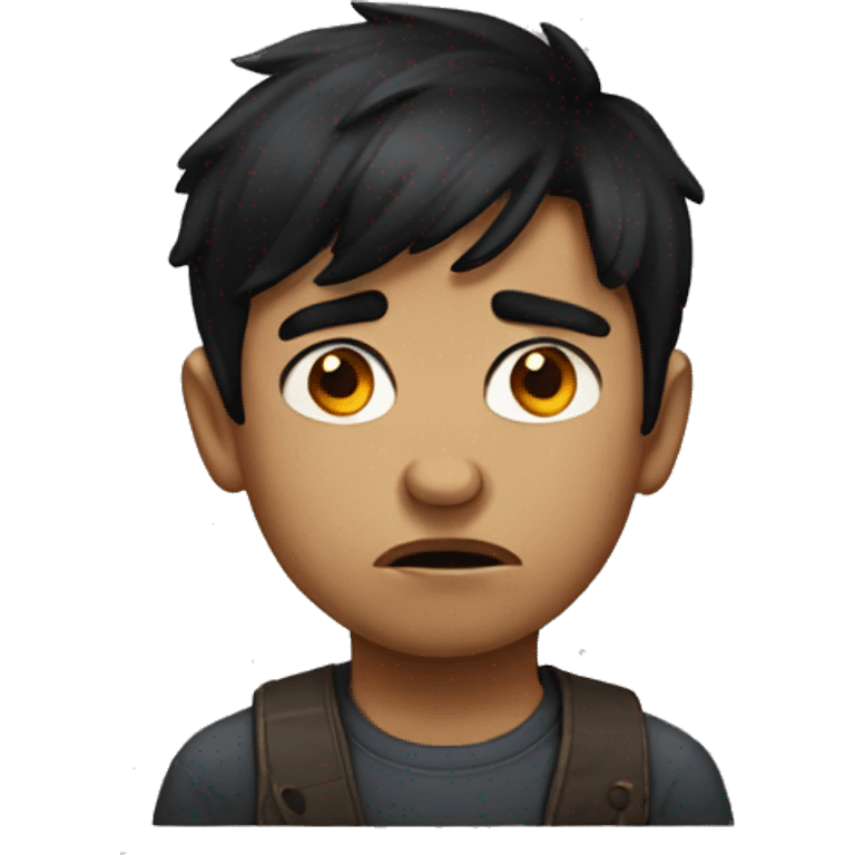 black haired boy portrait making unhappy face emoji