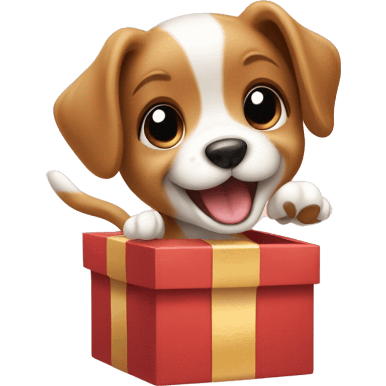 Puppy jumping from a present box  emoji