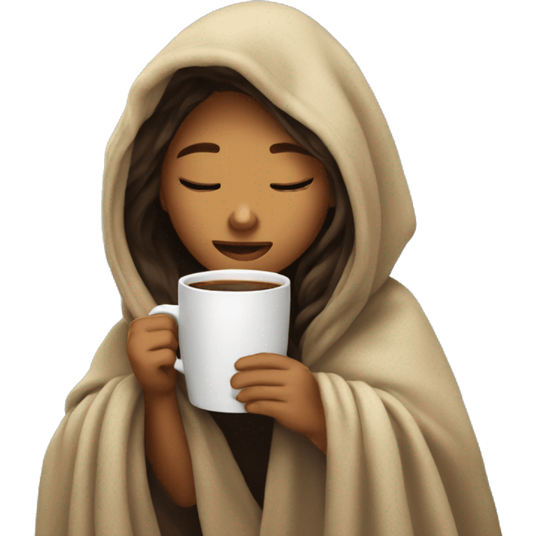 girl inside a blanket sipping coffee eyes closed emoji