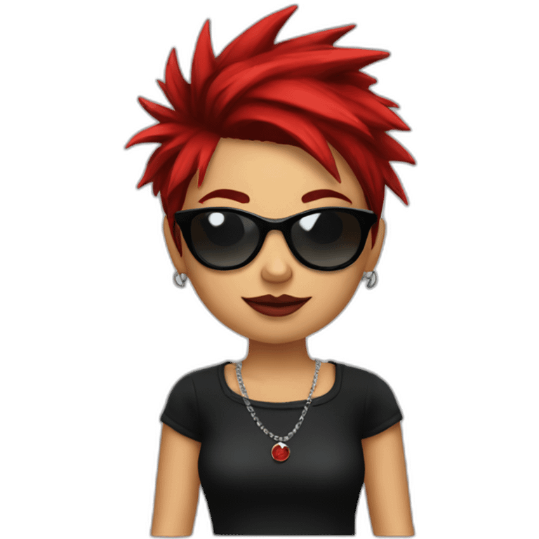 Female punk,sun glasses,Earrings, red and black short hair emoji