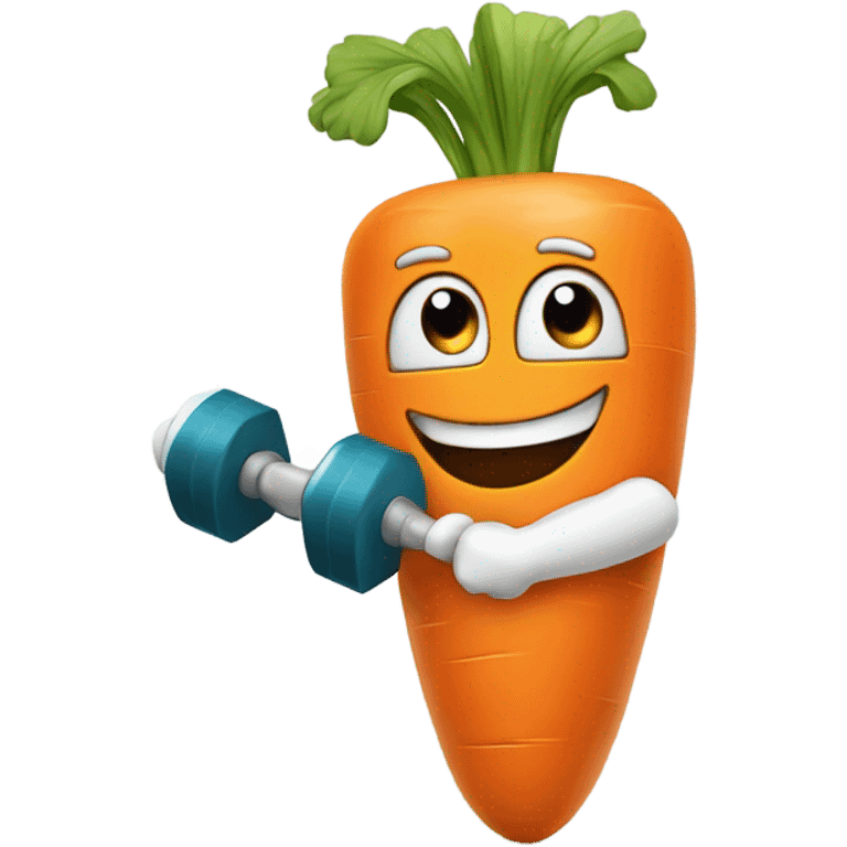 Generate an energetic carrot emoji wearing a sweatband, lifting tiny dumbbells, and looking motivated. emoji