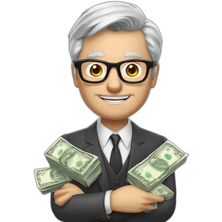 ​ 53 / 5 000 Résultats de traduction Résultat de traduction Gray hair boss in glasses and cigarette with money emoji