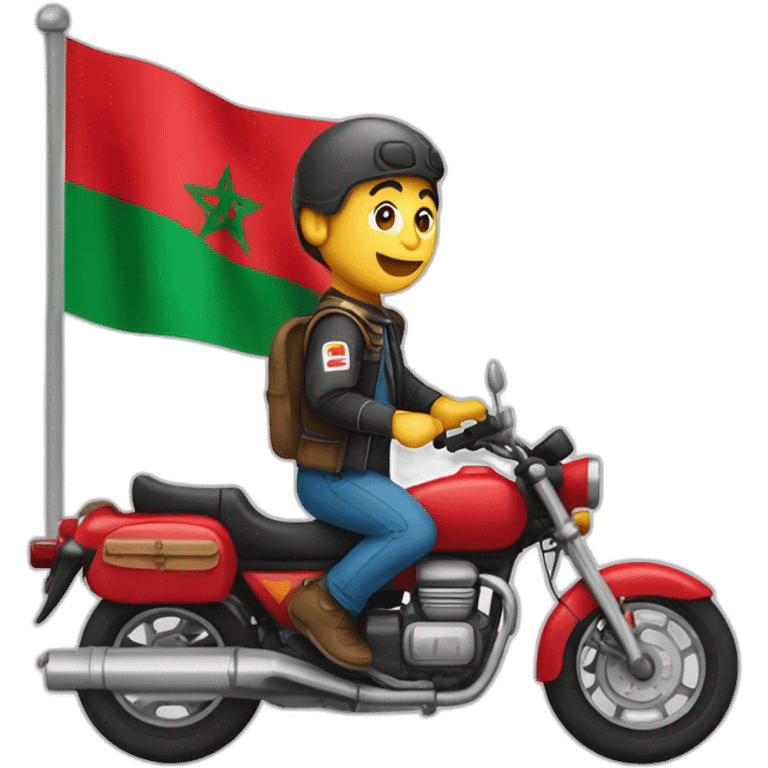 quelqu'un sur une moto avec le drapeau du Maroc derrière emoji