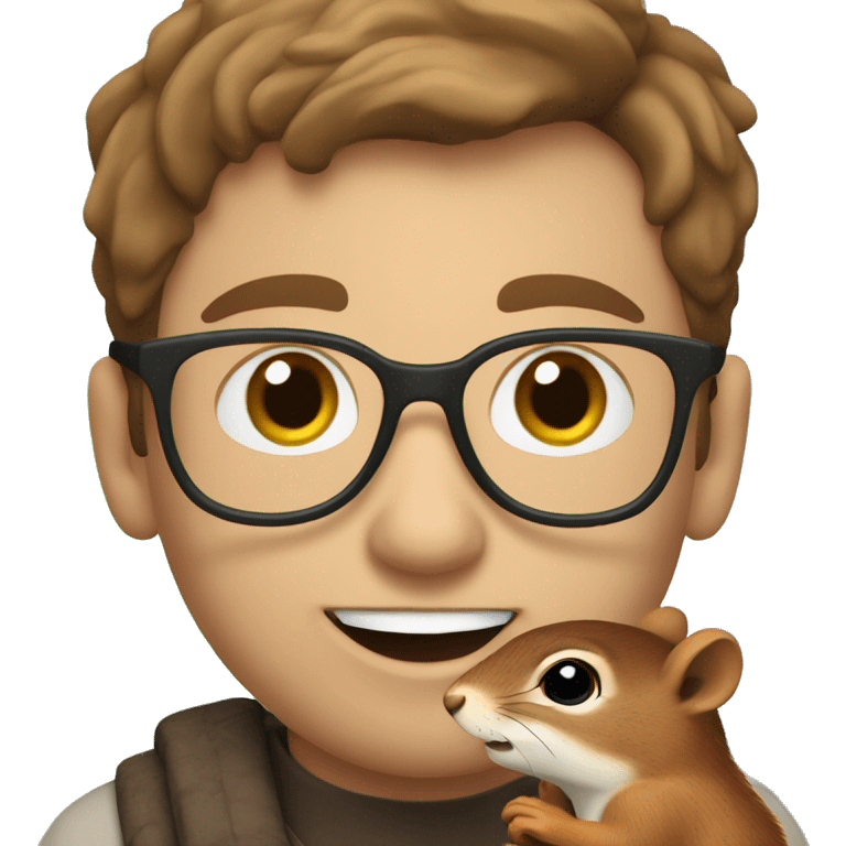 A man with brown hair, glasses and fair skin, feeds a squirrel emoji