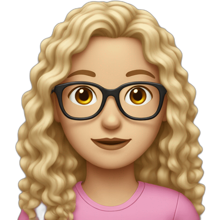 white girl with long curly hair and glasses in pink shirt emoji