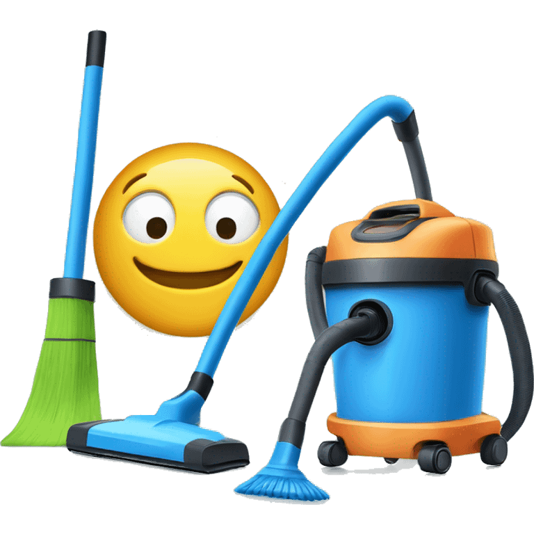 broom and vacuum cleaner, set against a blue background of a home cleaning session emoji