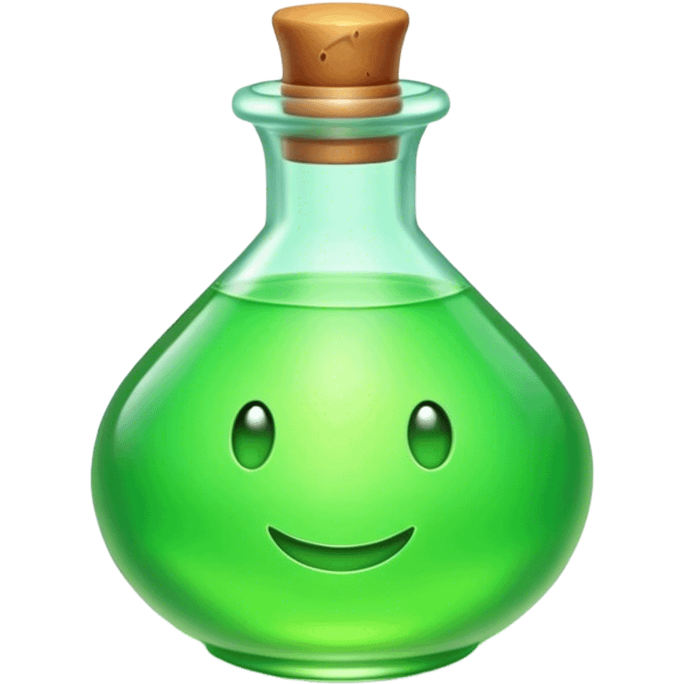 Clash of Clans aesthetic: Cinematic Playful Pixel 3D green health Potion Emoji, rendered in a 3D vector-style similar to standard emojis with minimal shading and bold, simplified shapes. A compact, distinct form with signature details, softly glowing with a pixelated adventure charm. Simplified yet unmistakably iconic, highly detailed and consistent, glowing with a soft radiance and high shine. Stylized with a touch of classic pixel-art charm and a soft glowing outline, capturing the essence of a beloved gaming relic with a friendly, playful manner! emoji