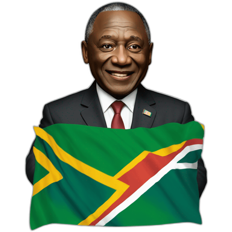 President Cyril Ramaphosa with the flag of South Africa behind him emoji