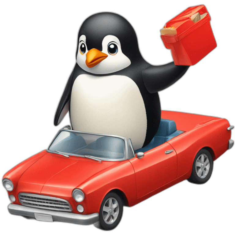 Penguin with red matchbox car emoji