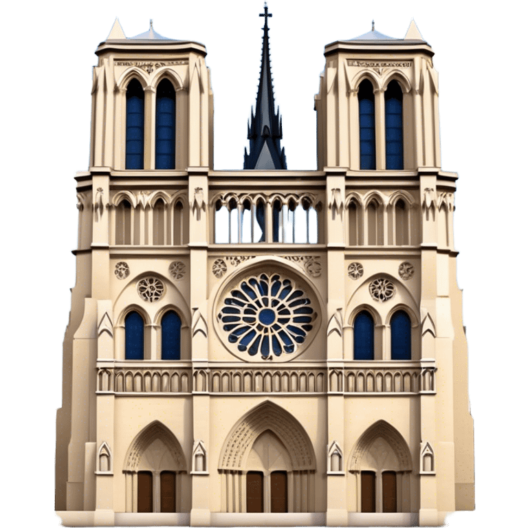 Cinematic Realistic Notre-Dame Cathedral Landmark Emoji, showcasing the Gothic splendor of the cathedral rendered with detailed stone carvings and majestic, soft lighting. emoji