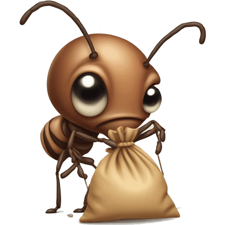 Sad ant holding sack on stick emoji