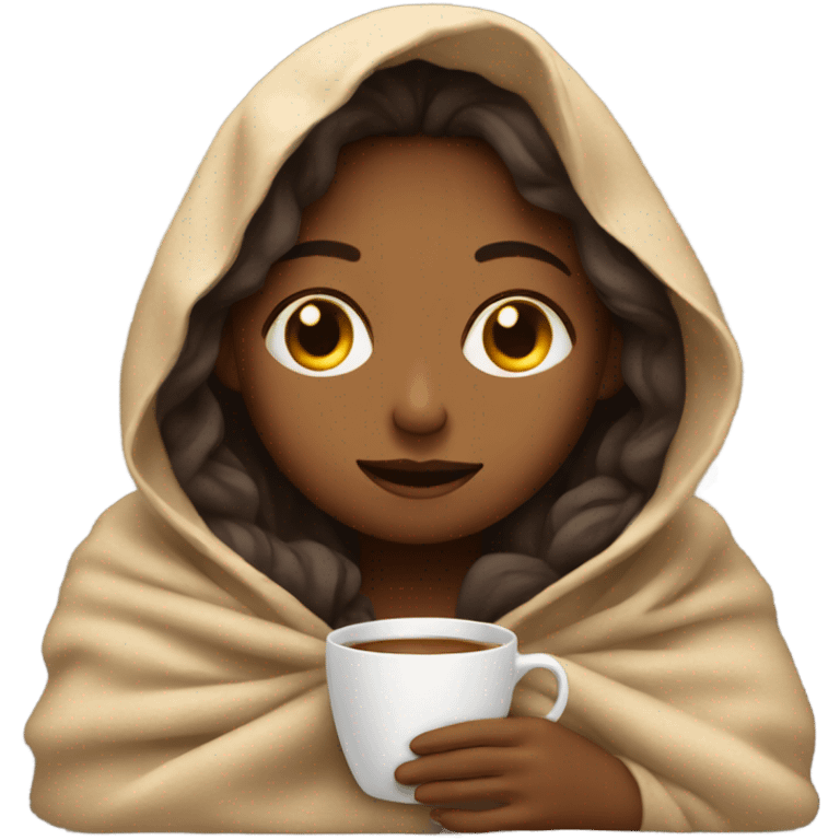 girl inside a blanket sipping coffee eyes closed emoji