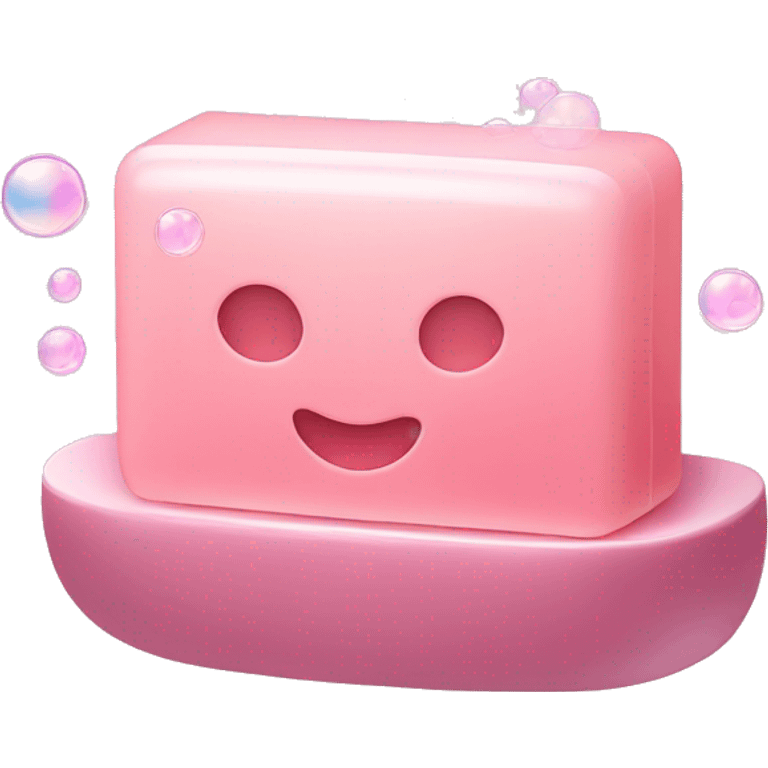 Light pink soap bar sitting on a soap holder, with soap bubbles  emoji