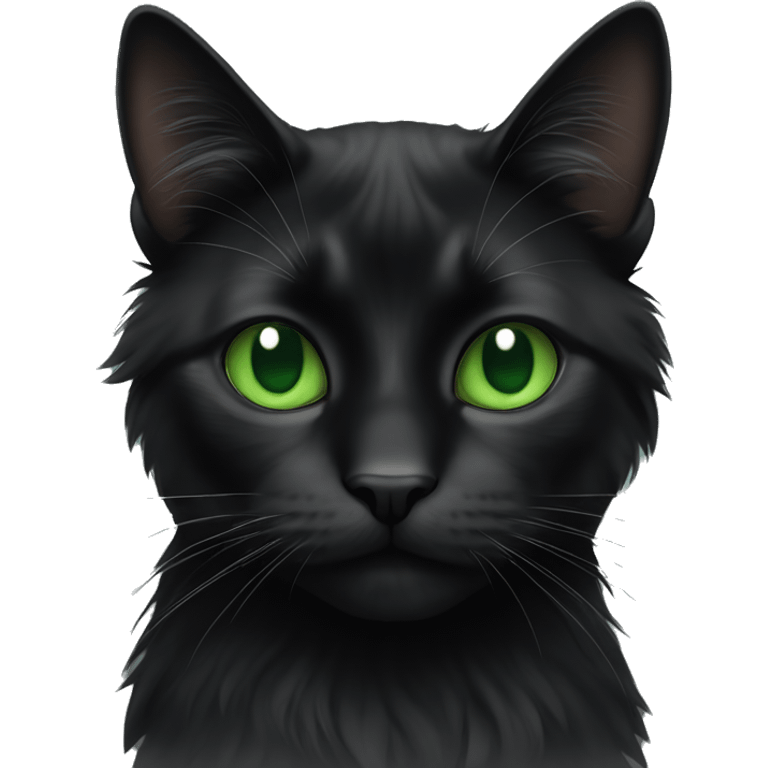 black long haired cat with green eyes emoji