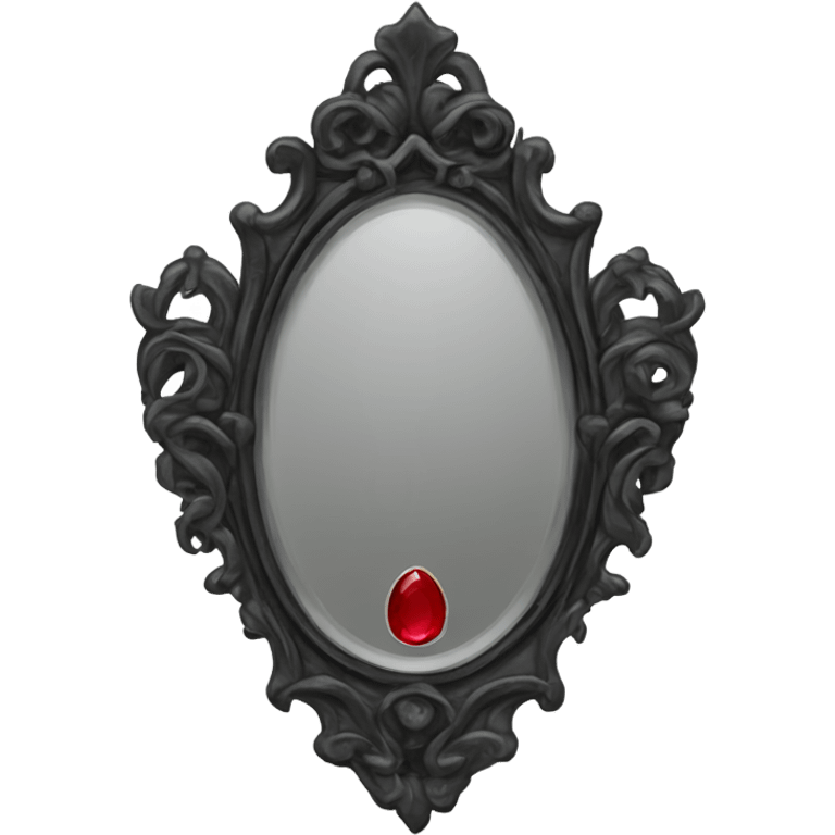 "A Victorian-era Gothic mirror with a black frame, gray-tinted glass, and a red ruby accent."
 emoji