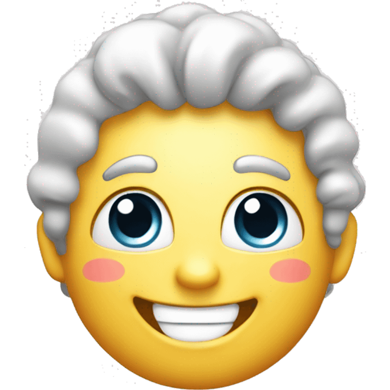 An emoji with a beaming smile and twinkling eyes, clean white background, LIKE HAND emoji