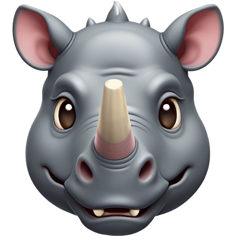 Cinematic Comical Rhinoceros Portrait Emoji, Head tilted dramatically with an exaggeratedly amused expression, featuring a striking, glossy slate-gray hide with a boldly textured horn, wide, expressive eyes filled with playful disbelief, Simplified yet hilariously expressive features, highly detailed, glowing with a slightly sassy glow, high shine, dramatic yet playful, stylized with an air of cheeky wild mischief, bright and endearing, soft glowing outline, capturing the essence of a spirited and over-the-top rhinoceros, so meme-worthy it feels like it could charge its way into internet fame instantly! emoji