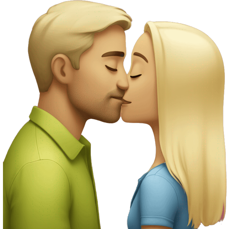 Short Brazilian girl kisses tall blonde man emoji